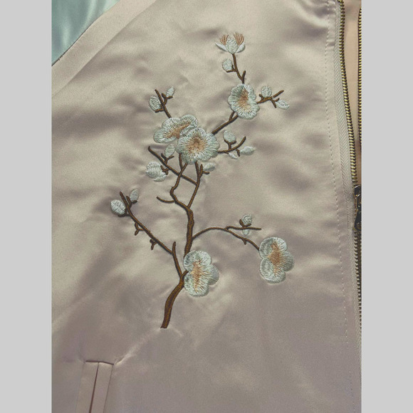 Ci Sono Womens Bomber Jacket Size Medium M Embroidered Pink Satin Coat - Picture 7 of 10